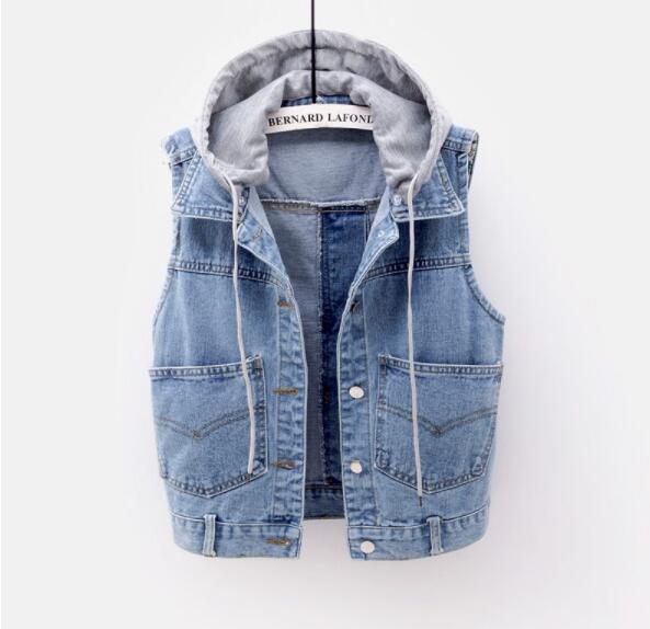 Dames spijkerjas mouwloos kort vest slank vintage afneembaar capuchon spijkerjas maat casual dames vest tops