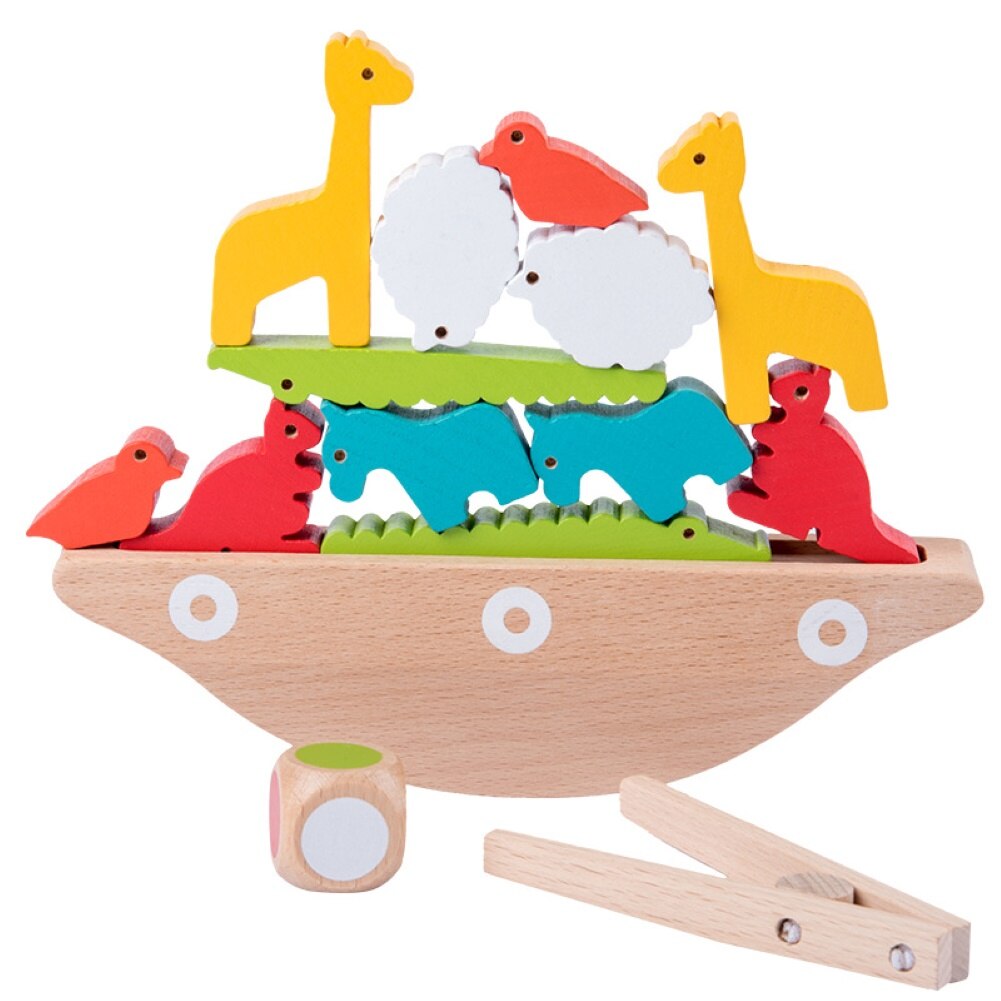 Giocattolo educativo precoce del gioco di impilamento dell&#39;altalena della barca dell&#39;equilibrio dei blocchi di animali di legno dei bambini