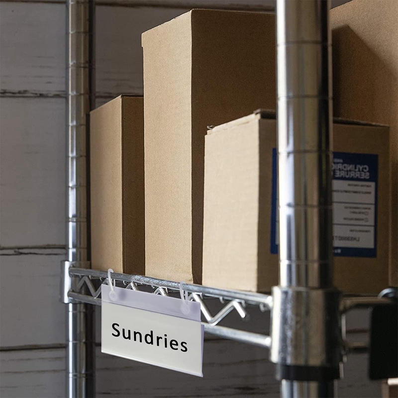 60Pcs Plastic Basket Label Holders,Price Sign Wire Shelf With Clip Lock Closure With 60Pcs Label Paper Insert