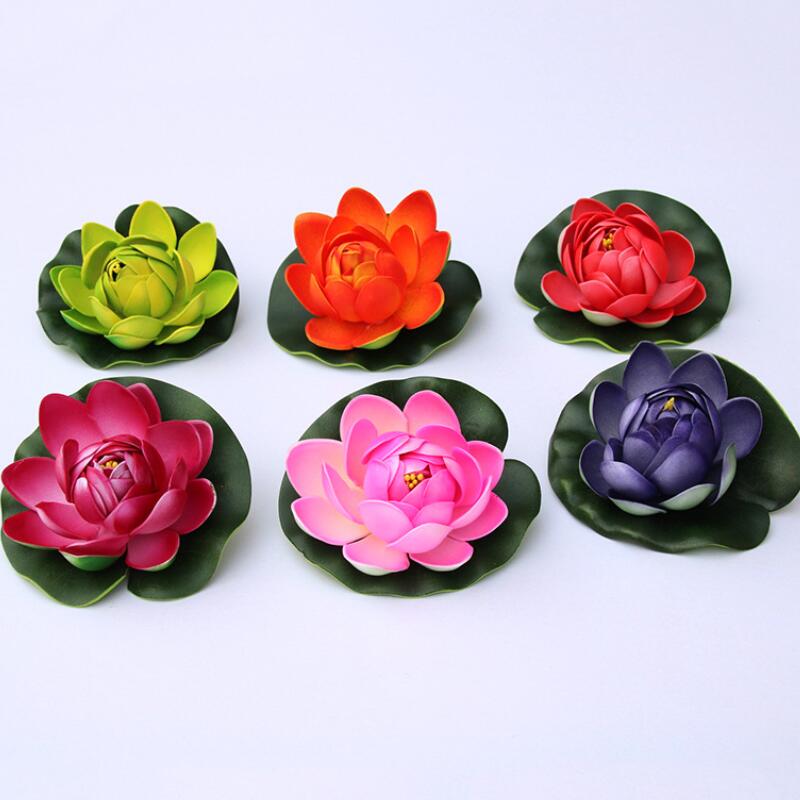 Simulación de Acuario, flor de loto flotante en el agua, tanque de peces al aire libre, piscina, paisaje, plantas, Color aleatorio, 2 uds.: 10cm Bud