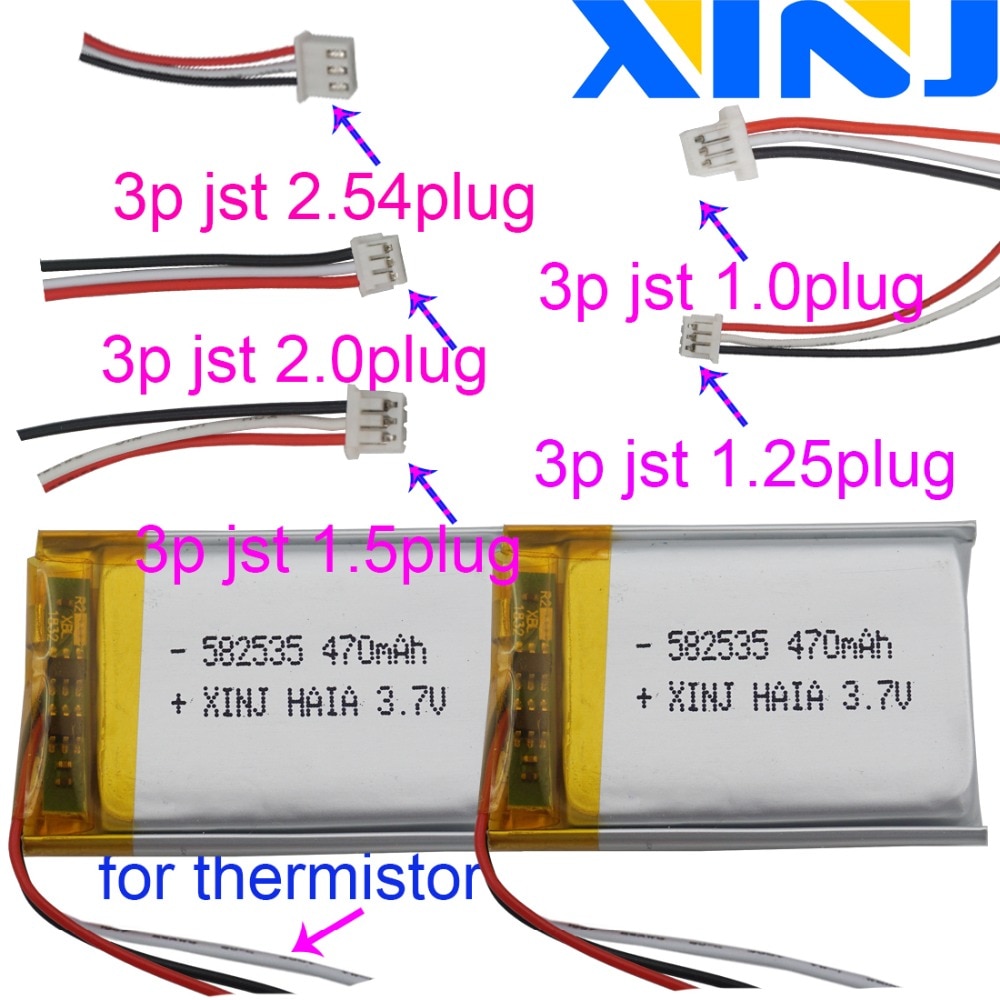 XINJ 3.7V 470 mAh Polymer Li Lithium Battery 582535 3pin JST-PH 1.0/1.25/1.5/2.0/2.54mm Plug For GPS Navigation Music Player