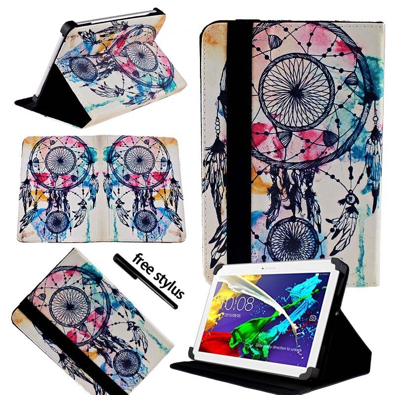 KK&LL For Lenovo Tab 2 A10-70 10.1 Inch - Leather Tablet Stand Folio Cover Case + Free stylus: Dream Catcher