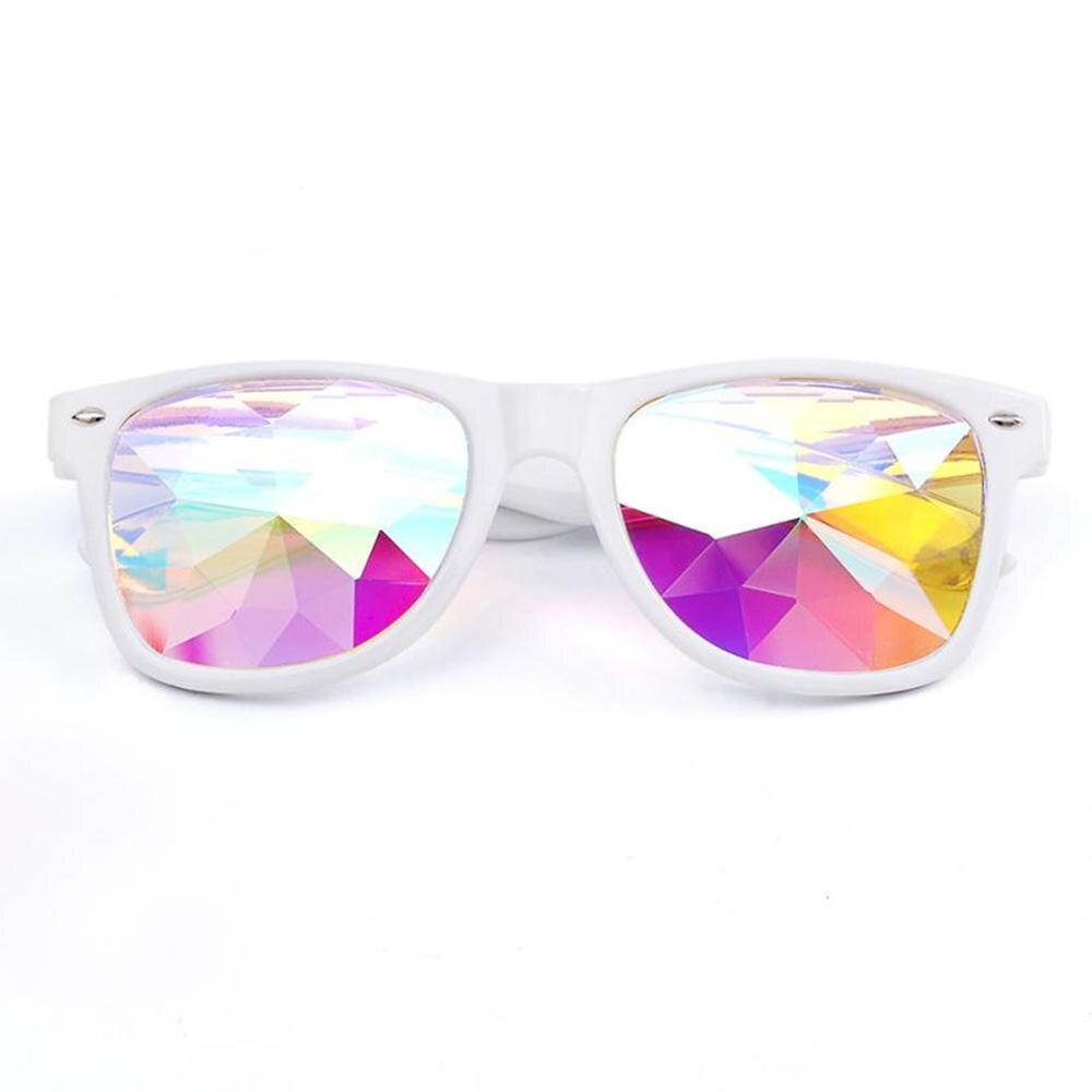 2 pièces noir blanc rouge kaléidoscope lunettes verre léger cristal EDM Festival Diffraction arc-en-ciel prisme lunettes de soleil: White Color