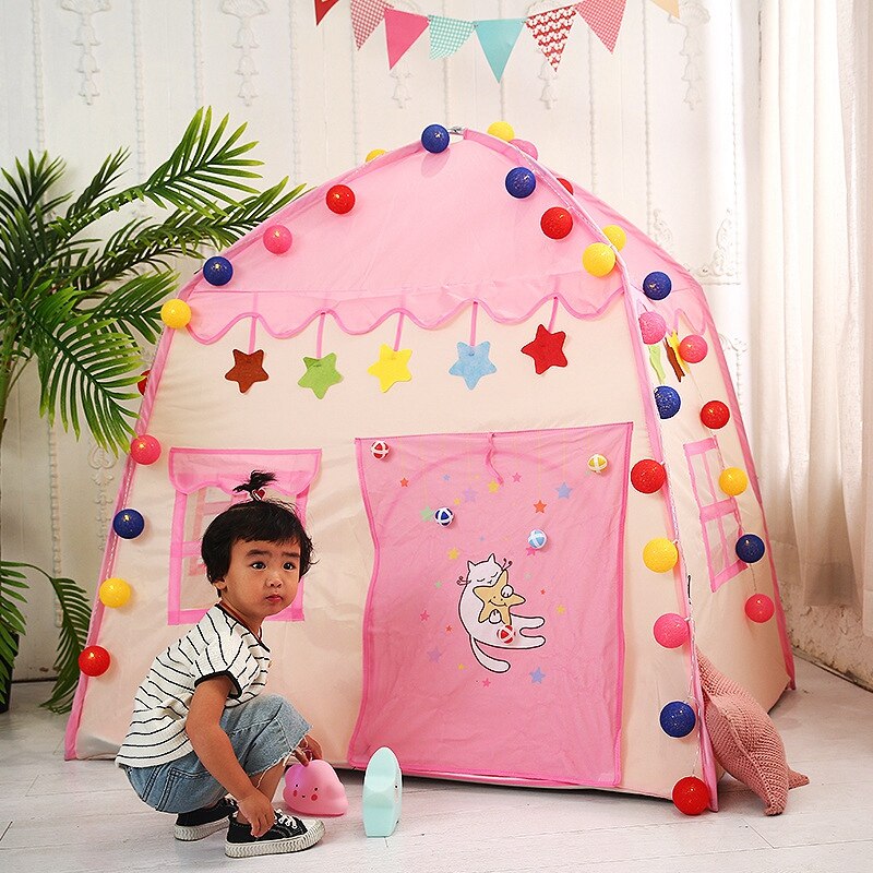 Kids Indoor Outdoor Castle Tent Baby Princess Game House Flowers Blossoming House Folding Game House: Pink