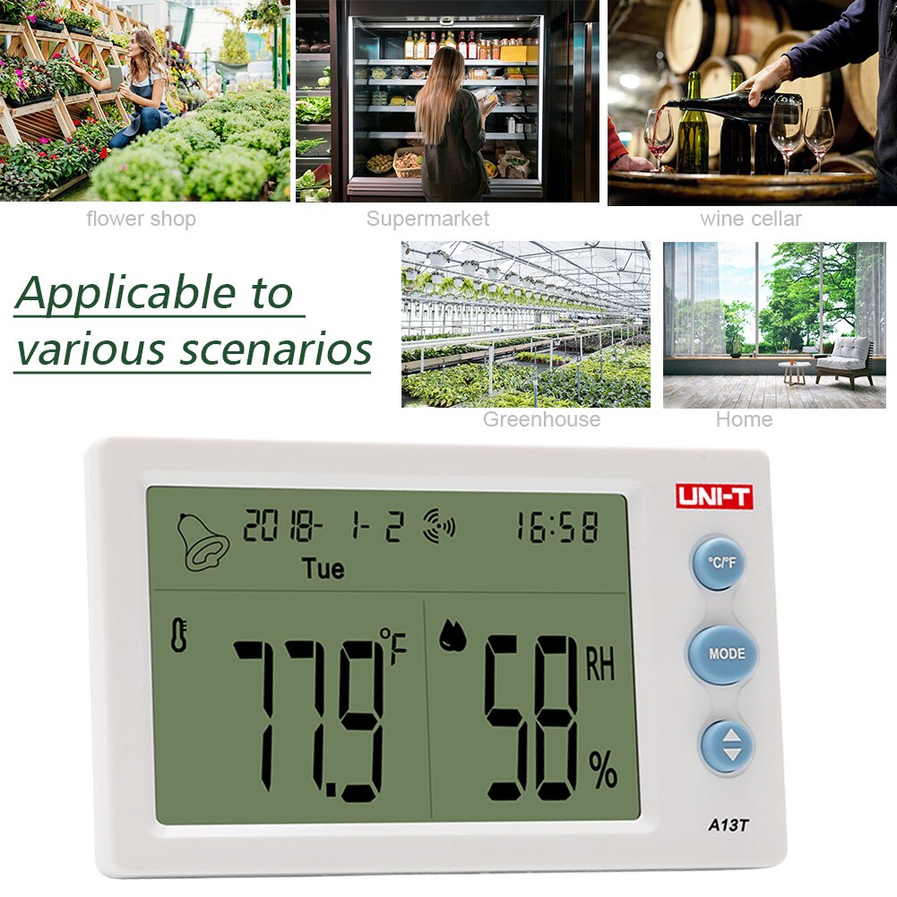 Desktop Digital Display Thermometer Humidity Monitor Hanging Greenhouse Indoor Outdoor Alarm Clock Baby Room Garden Wireless