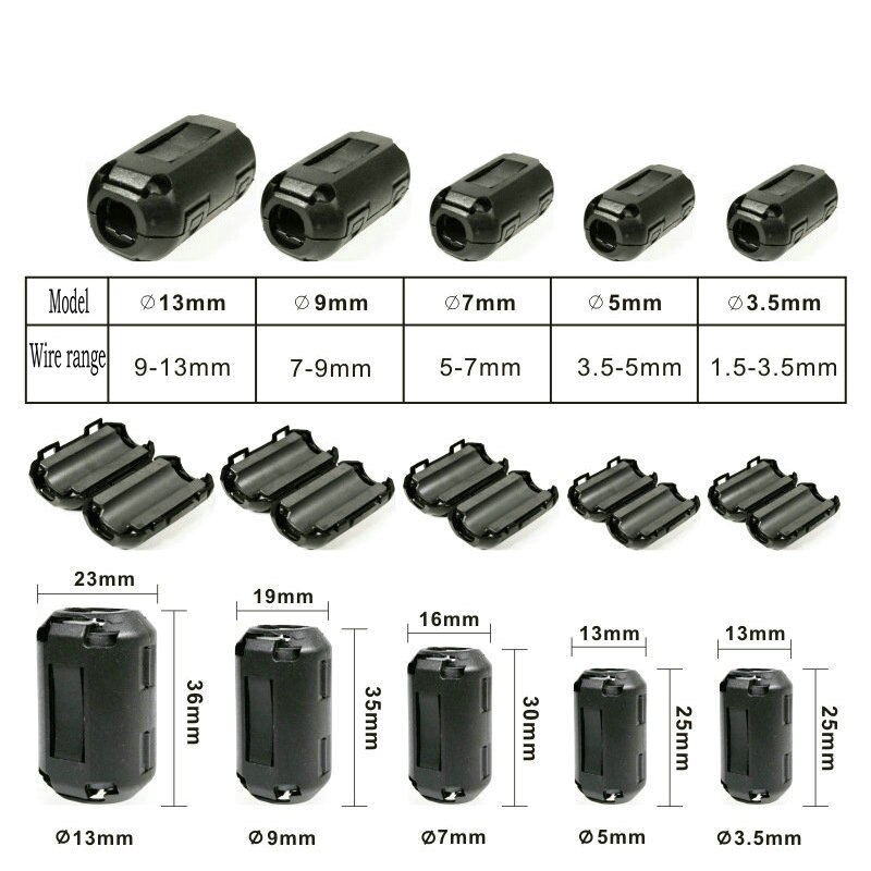 1pc ferritkärna sladd ring choke bead rfi emi brusdämpande filter för nätsladd usb kabel antenn ljudkabel 3.5mm-13mm