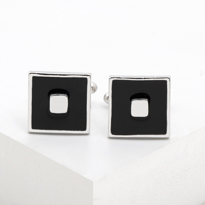 classic black geometric square simple alloy cuffs men's French business shirt suit cuffs