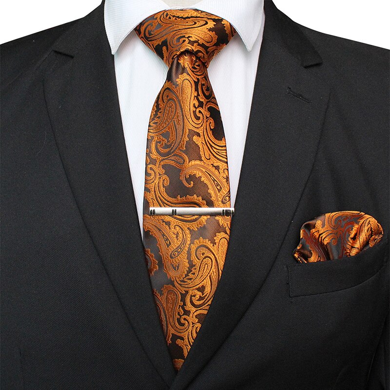 KAMBERFT męskie klasyczne Paisley krawat i kieszeń kwadratowy zestaw czerwony zielony jedwabny krawat żakardowy z krawat klip zestawy wesele krawat