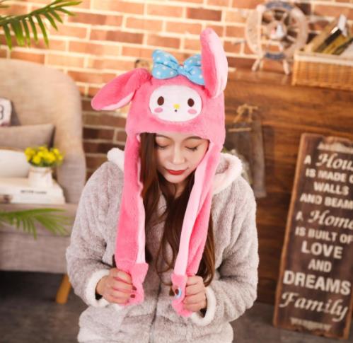 Girls Animals Ear Moving Jumping Hats Children Women Warm Plush Rabbit Winter Caps Kids Cute Bunny Fuzzy Pinch Airbag Funny Hats