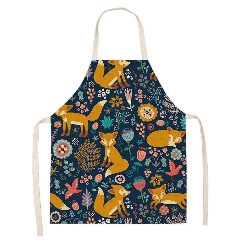 Kawaii Vos Gedrukt Mouwloze Schorten Keuken Volwassen Vrouwen Katoen Linnen Dier Overgooier Thuis Koken Bakken Taille Bib 53*65cm: WQL0159-1