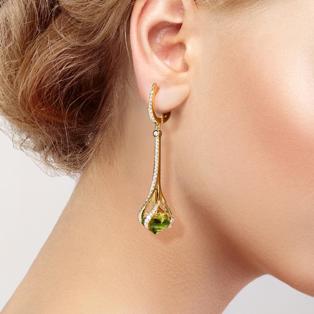 SANTUZZA 925 boucles d'oreilles en argent Sterling rond vert pierre blanc zircon cubique boucles d'oreilles élégantes pour les femmes de mariage bijoux fins
