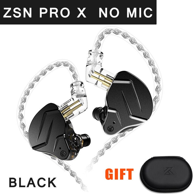 KZ ZSN Pro X Wired Headset With Mic ZSN Pro Hybrid Metal Stereo Bass In-Ear Earphone Monitor Sports Headset Gamer for Xiaomi: black no mic