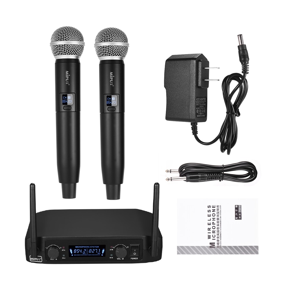 VHF Wireless 10 Channels Digital Microphone System with Two Handheld Cordless Mics and One Receiver Accessories