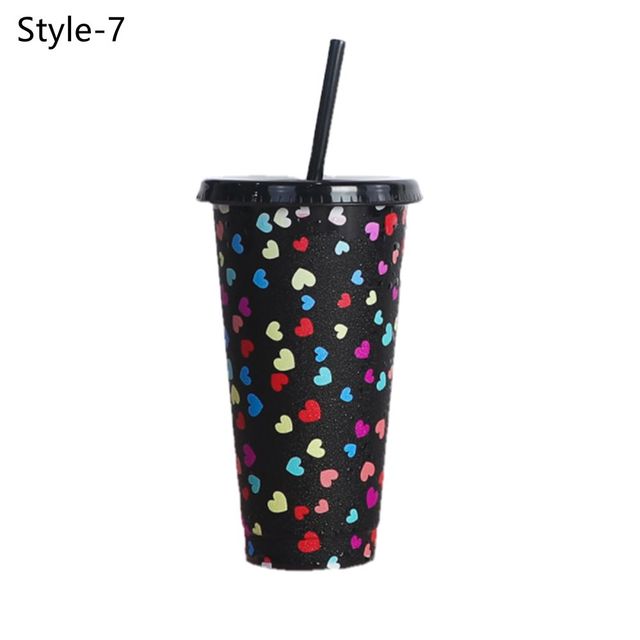710ml Plastic Reusable magic Color Changing Water Cup Temperature Discoloration Water Bottle With Lid/Straw: plum