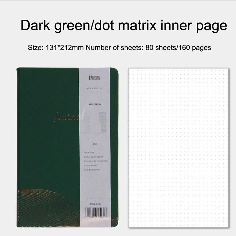 notebook hand book PU notebook diary hard-face copy lock line book School Office Stationery Feather: green dot