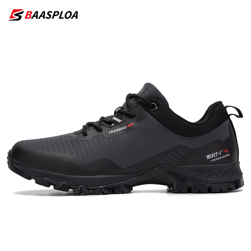 Baasploa masculino antiderrapante e resistente ao desgaste caminhadas sapatos de viagem moda impermeável tênis ao ar livre confortável sapatos esportivos masculinos: Cinza escuro / 43