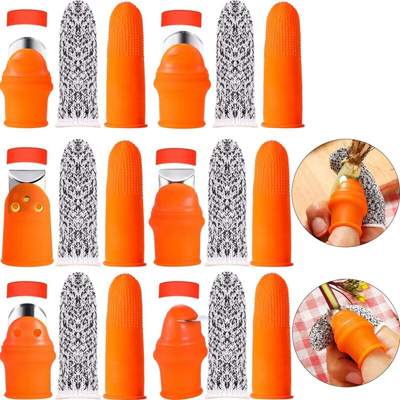 6 Sets Silicone Thumb Knife,Thumb Cutter with Finger Protectors Finger Cots,for Harvesting Vegetable,Fruit&amp;Plant