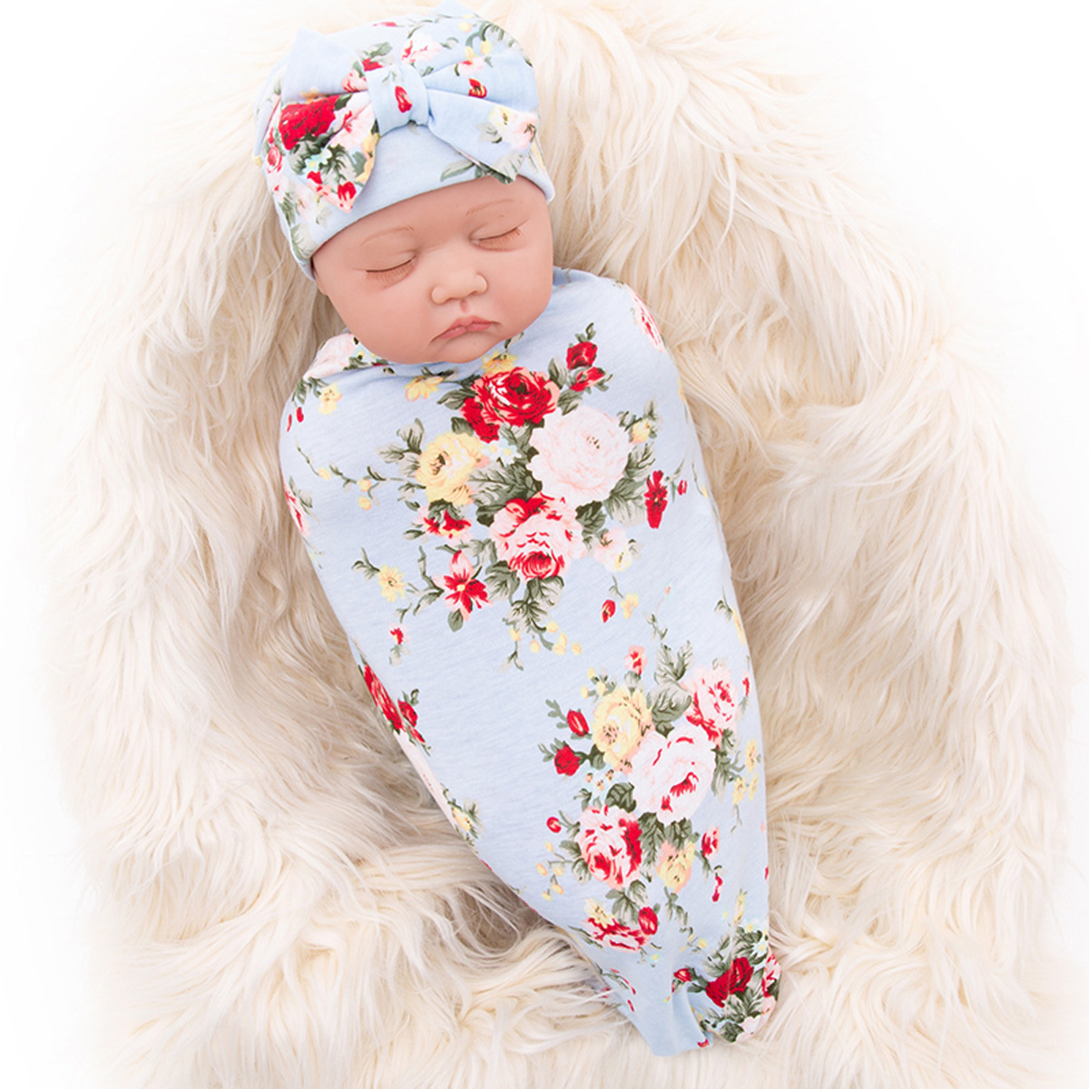 Coperta per neonato Unisex cappello avvolgente coperta coperta stampa floreale foglia coperta per dormire Swaddle + berretto con fiocco: 2