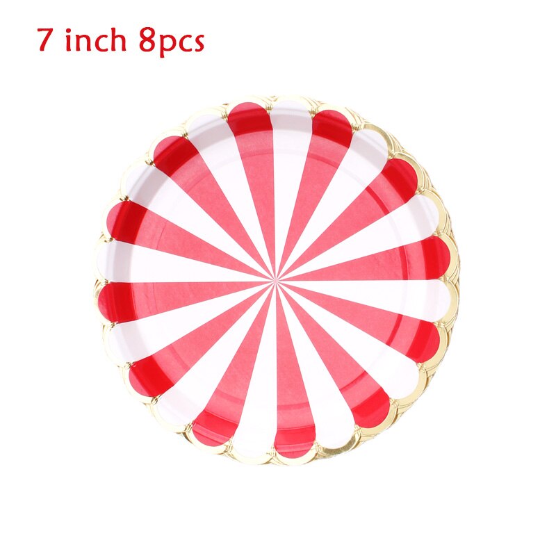41pc/set Red Stripe Theme Party Tableware party birthday decoration Baby Shower Plate Napkin Disposable Tableware Party Supplies: 7 inch plate 8pcs