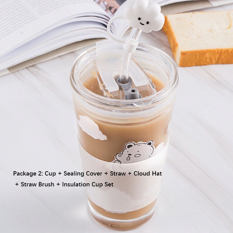 Bouteille d'eau en verre, 480ml, petit ours, nuage, dessin animé, pour étudiante, gobelet, Ins Simple, Version coréenne, été