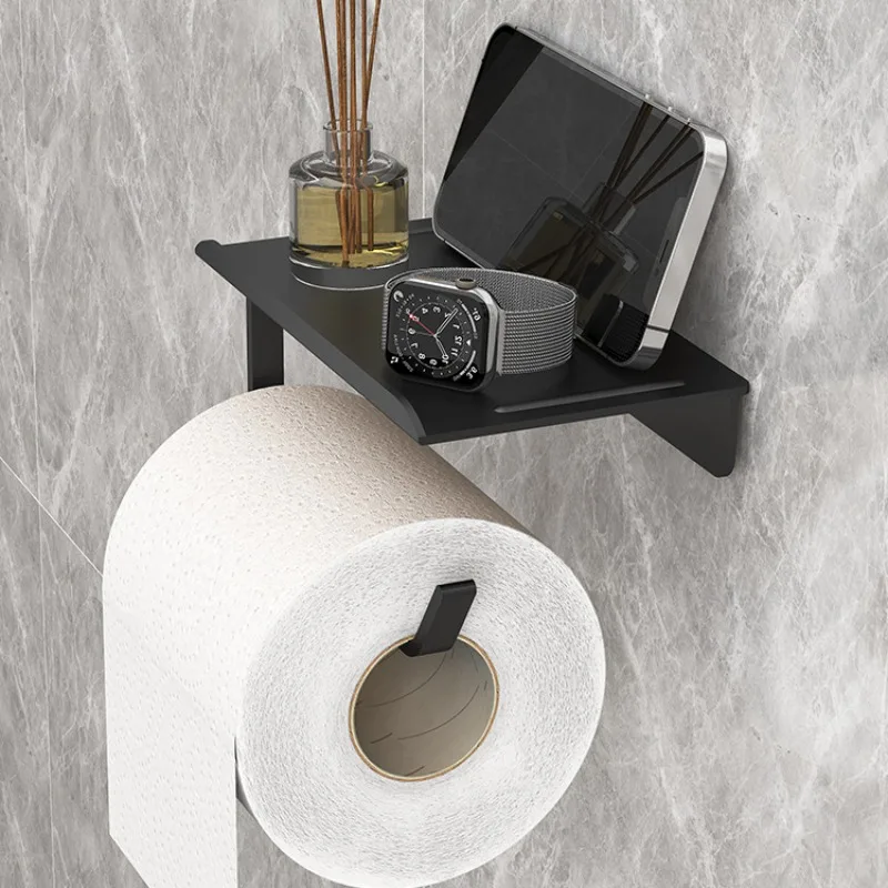 Aan de muur te bevestigen toiletrolhouder met zelfklevende achterkant, geschikt voor toiletpapier, gemaakt van kunststof en eenvoudig te installeren.