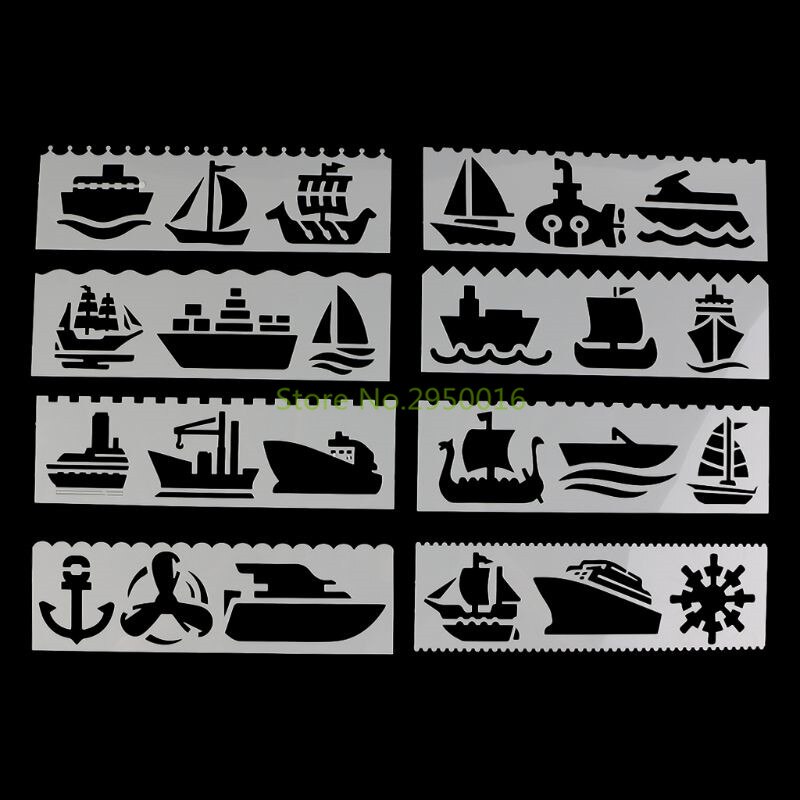 8Pcs/set Kids Plastic Drawing Template Rulers Stencils DIY Painting DIY Making School Stationery Supply Tools Craft 8 Types C26: Cruise Ship