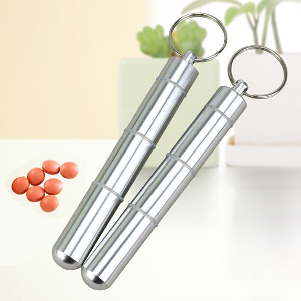 Bærbar mini pille flaske nøglering aluminium beholder vandtæt rejse medicin holder nøglering