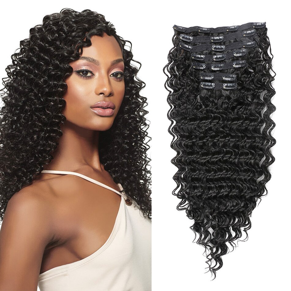 Synthetic Extensions Of Hair Lifelike With Clip 24 Inch 140G Deep Wave 7 Hairpieces For Women By Icon