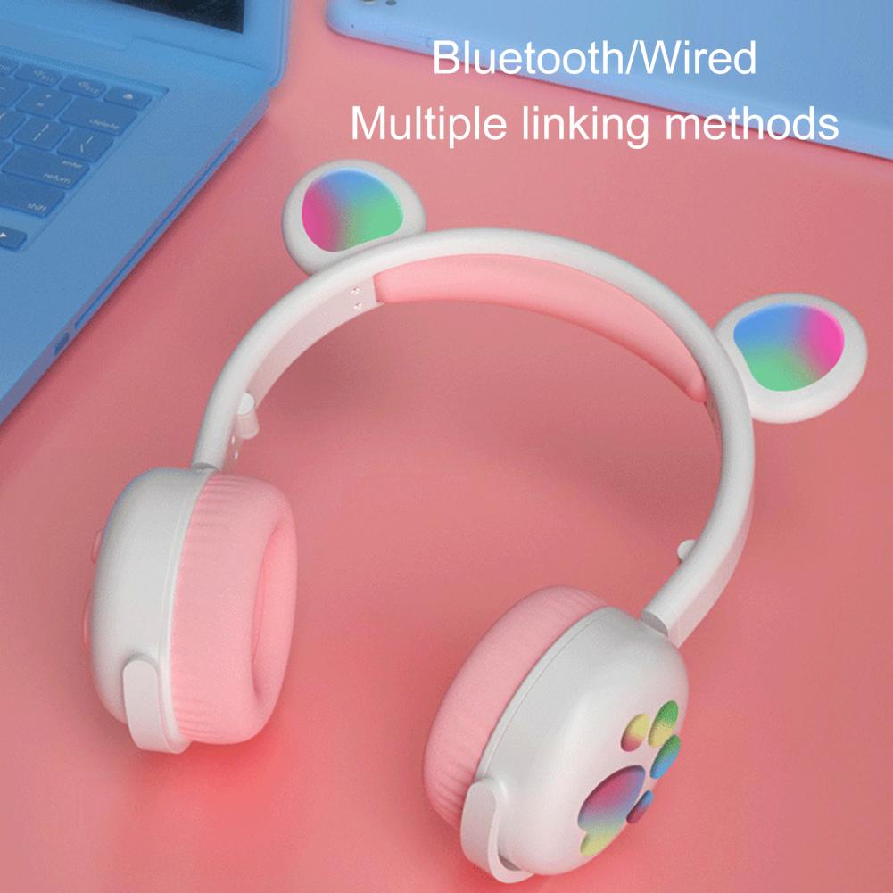 Écouteurs Bluetooth 5.0 multicolores, lumineux, pliables, forme d'ours, casque de jeu pour téléphone, tendance,