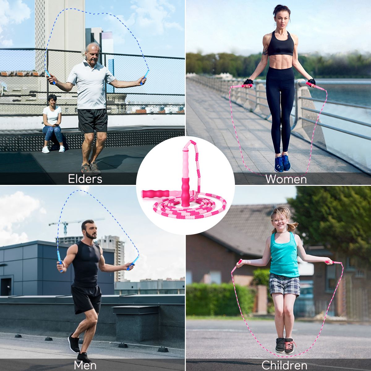 MOVTOTOP 2pcs Jump Ropes Adjustable Tangle-free Skipping Ropes Soft Beaded Ropes Jumping Rope for Teens Toddlers Adults A35