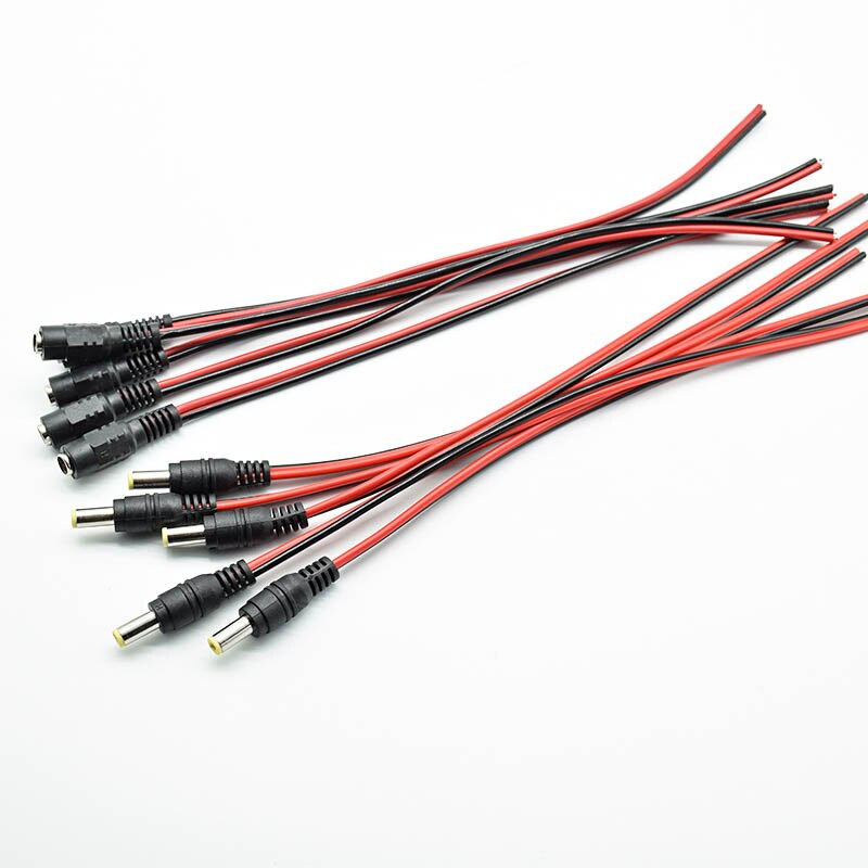 Anpwoo 5 stk dc power han hun kabel 12v stik dc adapter kabel stik stik til cctv kamera dc stik 5.5*2.1mm 5.5 x 2.1