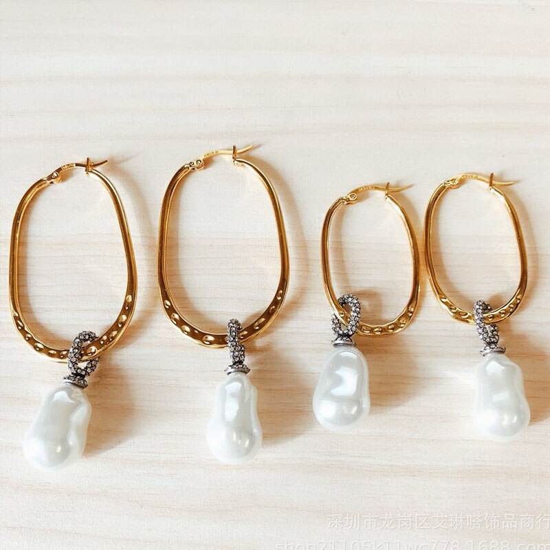 doré femelle boucles d'oreilles en forme de perle boucles d'oreilles japon corée rétro personnalité grand cercle en acier inoxydable