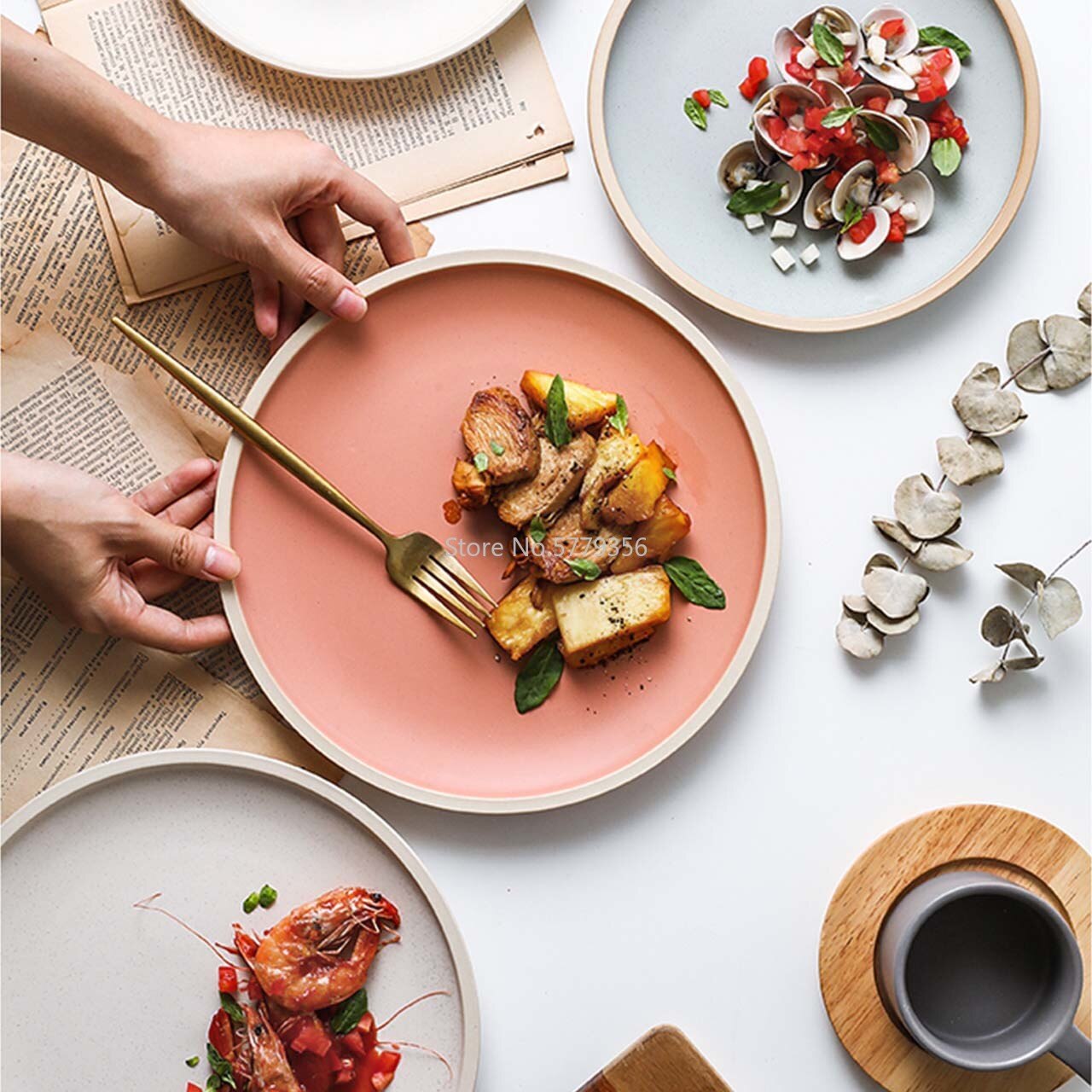 8.3/10inch Porcelain Dinner Plates Set Pizza Pasta Serving Plates Matte Glaze Steak Dessert Dishes Tableware