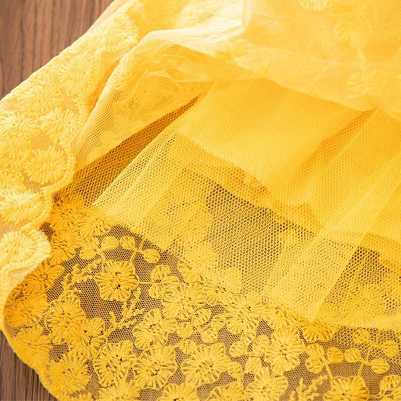 Vestidos para niñas con bordado de flores y encaje, vestido de princesa informal, vestidos amarillos sin mangas de verano para niñas de 2 a 7 años