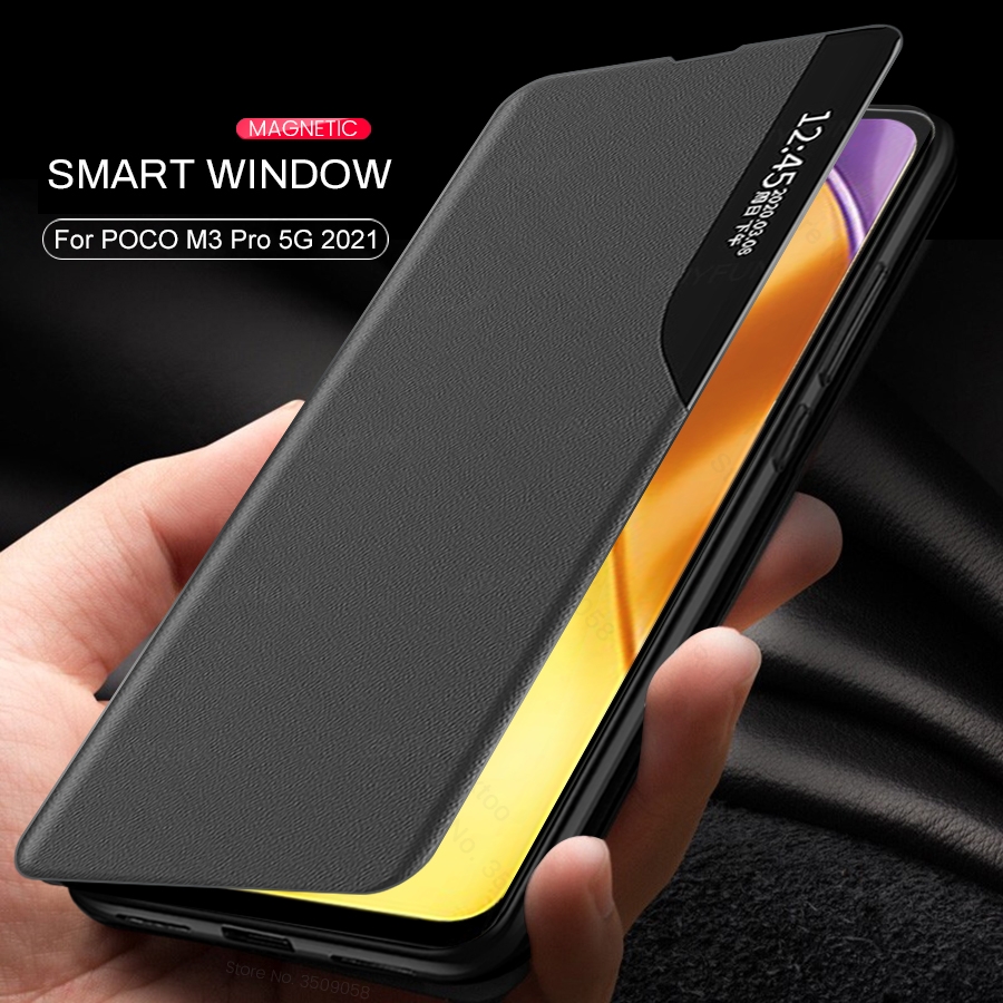 Voor Xiaomi Poco M3 Pro Case Lederen Smart Window View Magnetic Stand Flip Covers Op Poxo Poko Little M3pro M 3 Pro 5G Boek Coque