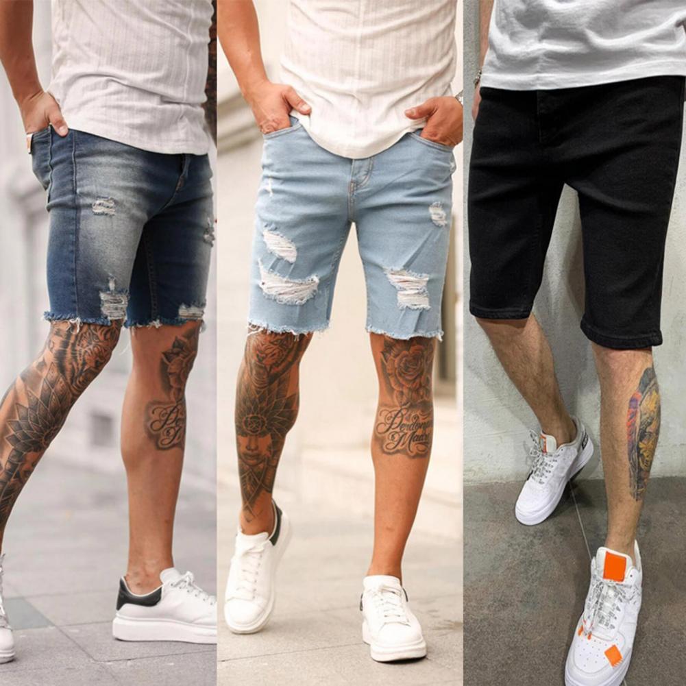Mannen Ripped Korte Jeans Katoen Shorts Ademend Denim Shorts Mannen Jeans Vernietigd Hole Skinny Korte Jean Homme Pantalones Hombre