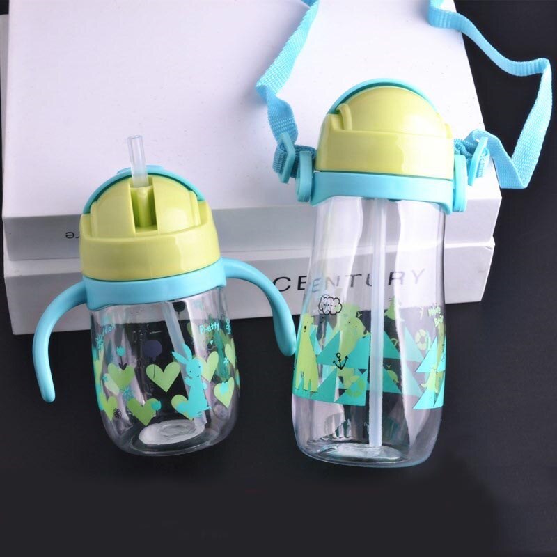 230/450 ml Peuter Zuigeling Water Fles Kinderen Babyvoeding Cup Leuke Cartoon Gedrukt Veilig Mooie Baby Water Cup met Stro