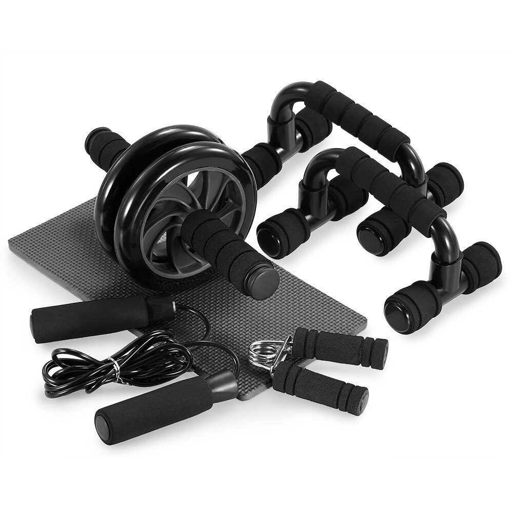 5-In-1 AB Wheel Roller Kit with Push-Up Bar Jump Rope Hand Gripper and Knee Pad Abdominal Core Carver Fitness equipment: 5-In-1