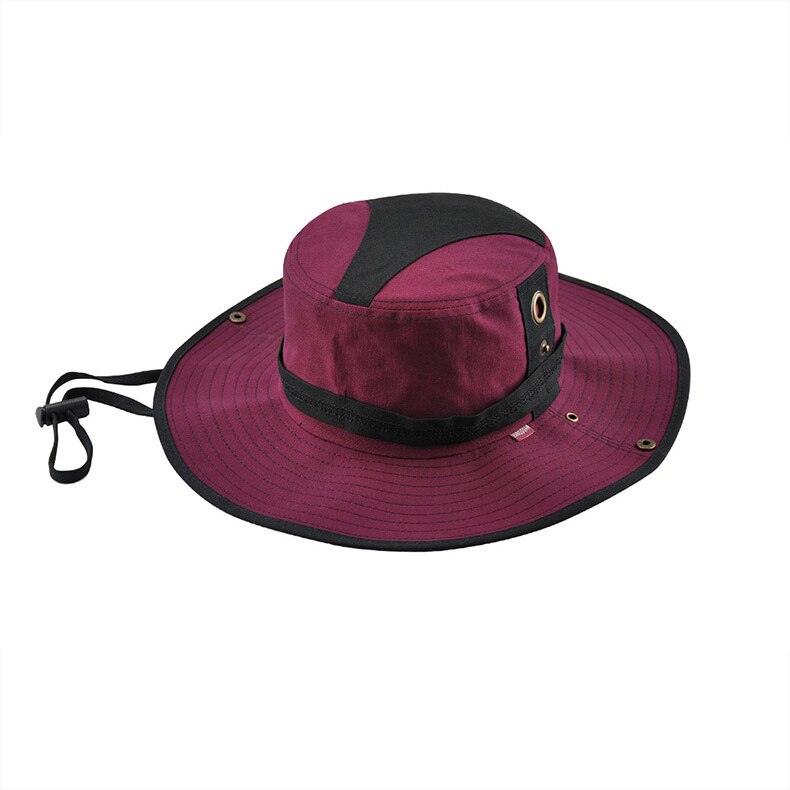 Match color Summer Cowboy Bucket Hats Fisherman's hat Man outdoor mountaineering trip sun hat pure cotton summer fishing sun hat: CLARET RED