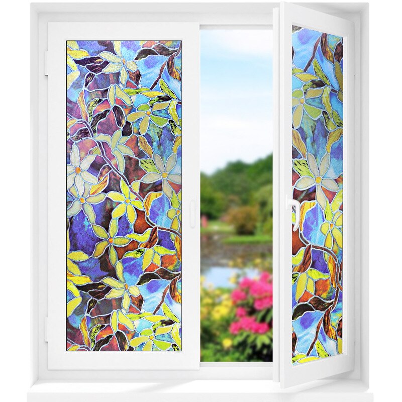 Película de Ventana de vidrio opaco esmerilada con flores de 45cm * largo y 100cm para privacidad de ventanas pegatinas de vidrio adhesivo decorativo para el hogar