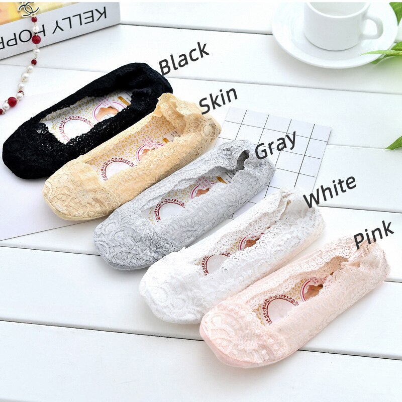 5 Pairs Vrouwen Kant Onzichtbare Sokken Siliconen Antislip Katoen Mode Sokjes Slippers Vrouwelijke Zomer Dunne No Show boot Sokken