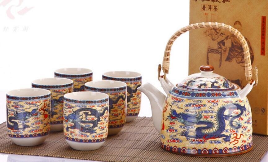 Keramiek 7Pcs Thee Set (1 Theepot Zes Thee Kopjes) Thee Sets Drinkware Chinese Porselein Kungfu Thee Gereedschappen: H
