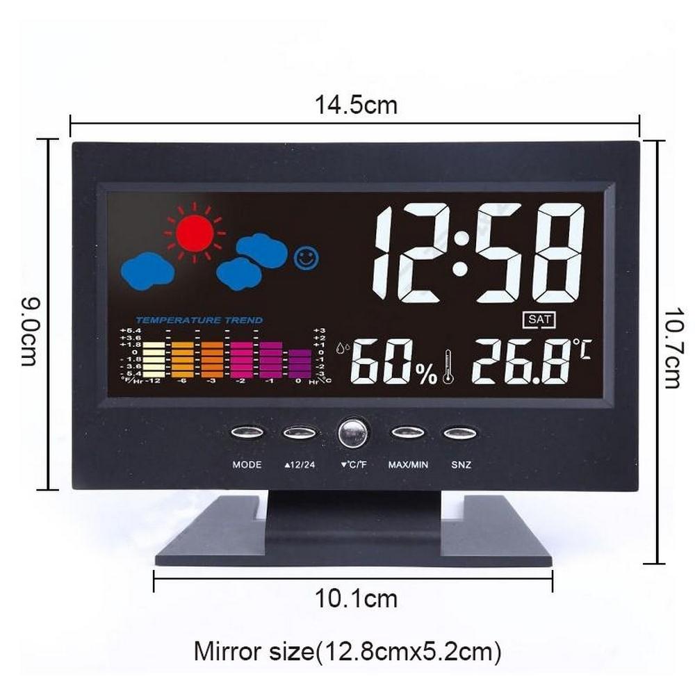 Digital LED Backlight Aalarm Clock Temperature And Humidity Monitor Desktop Weather Station Meter Time Date Clock Voice Control