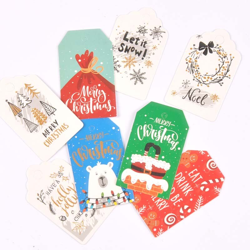 50 sztuk zawieszka z papieru pakowego na pudełko cukierków dekoracja na choinkę malowane zawieszki tagi prezenty etykiety DIY Handmade Party Decor c3010