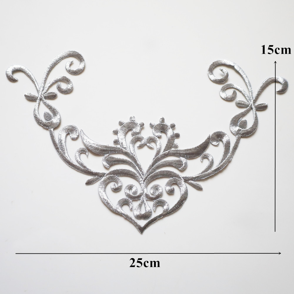 Apliques de flores barrocas bordados en oro y plata, parche para coser para boda, vestido de novia, ropa, tela, decoración de vestido, manualidades DIY: Plata antigua