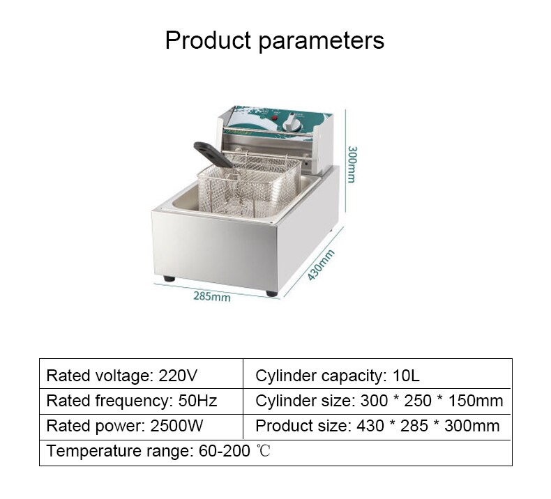 DMWD Electric Deep Fryer Stainless Steel Commercial Electric Fryer Household Chips Frying Pan French Fries Making Machine 10L EU