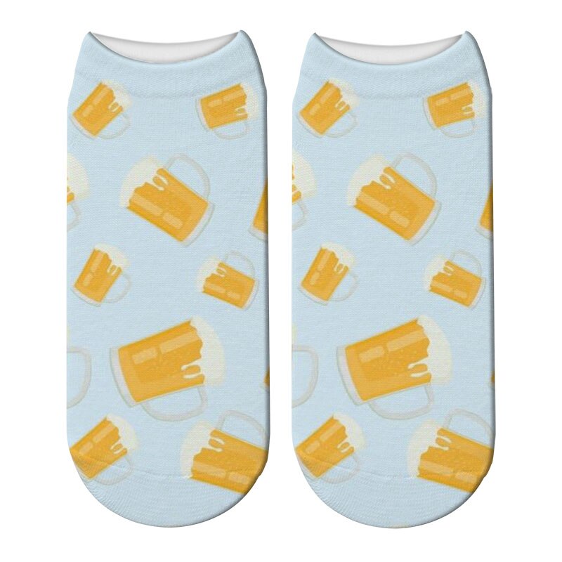 Calcetines de algodón con estampado de cerveza para mujer, calcetín informal divertido de tobillo bajo, Harajuku, Unisex, de compresión, transpirables: 005