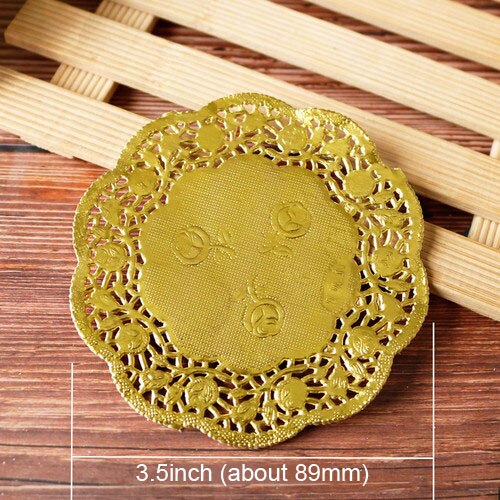 Napperon rond en papier dentelle de 3.5 pouces, blanc, rose, or, rouge, pour gâteau, tapis de décoration de Table, pour fête, mariage, noël, 100 pièces: 3.5inch Gold