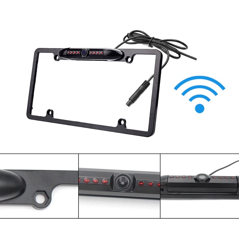 Marco de matrícula de coche Universal HD WiFi cámara de marcha atrás inalámbrica Monitor de visión nocturna impermeable Android y IOS