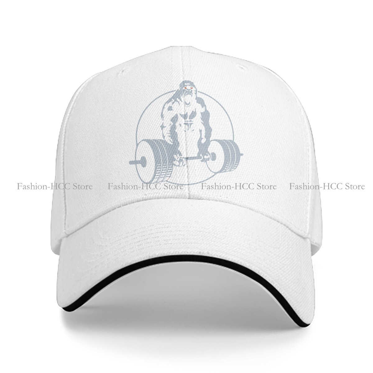 Washed Men's Baseball Cap Gym Gorilla Bodybuilding Fitness Trucker Snapback Caps Dad Hat Animal Weightlifting: WHITE
